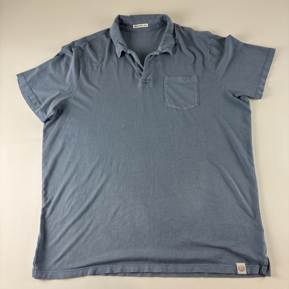 Marine Layer Resort Polo Shirt Men‎ M/L Blue Cotton Tencel Modal Johnny Collar